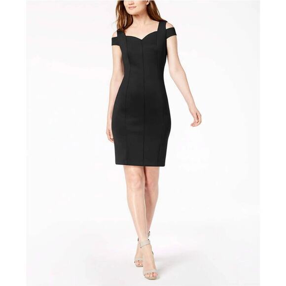 NWT Calvin Klein Shoulder‎ Cut Out Sheath Dress Sweetheart Neckline Black 6 LBD - Picture 1 of 8
